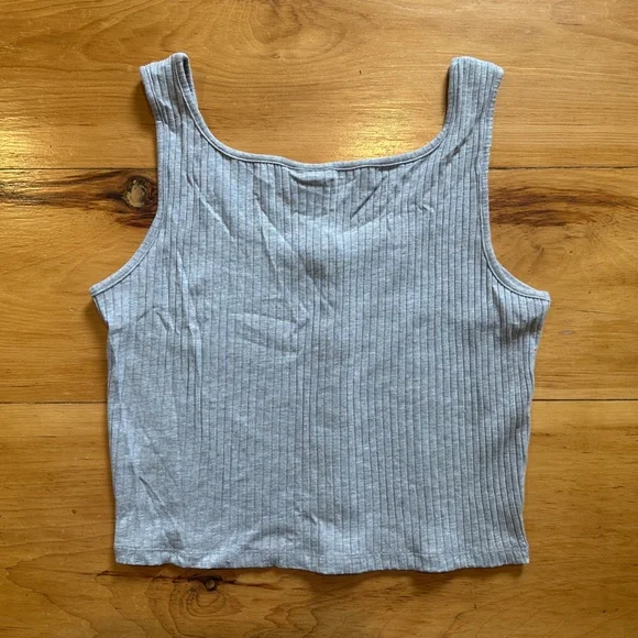 tentree Light Gray Ribbed Button-Front Tank Top - Picture 2 of 3